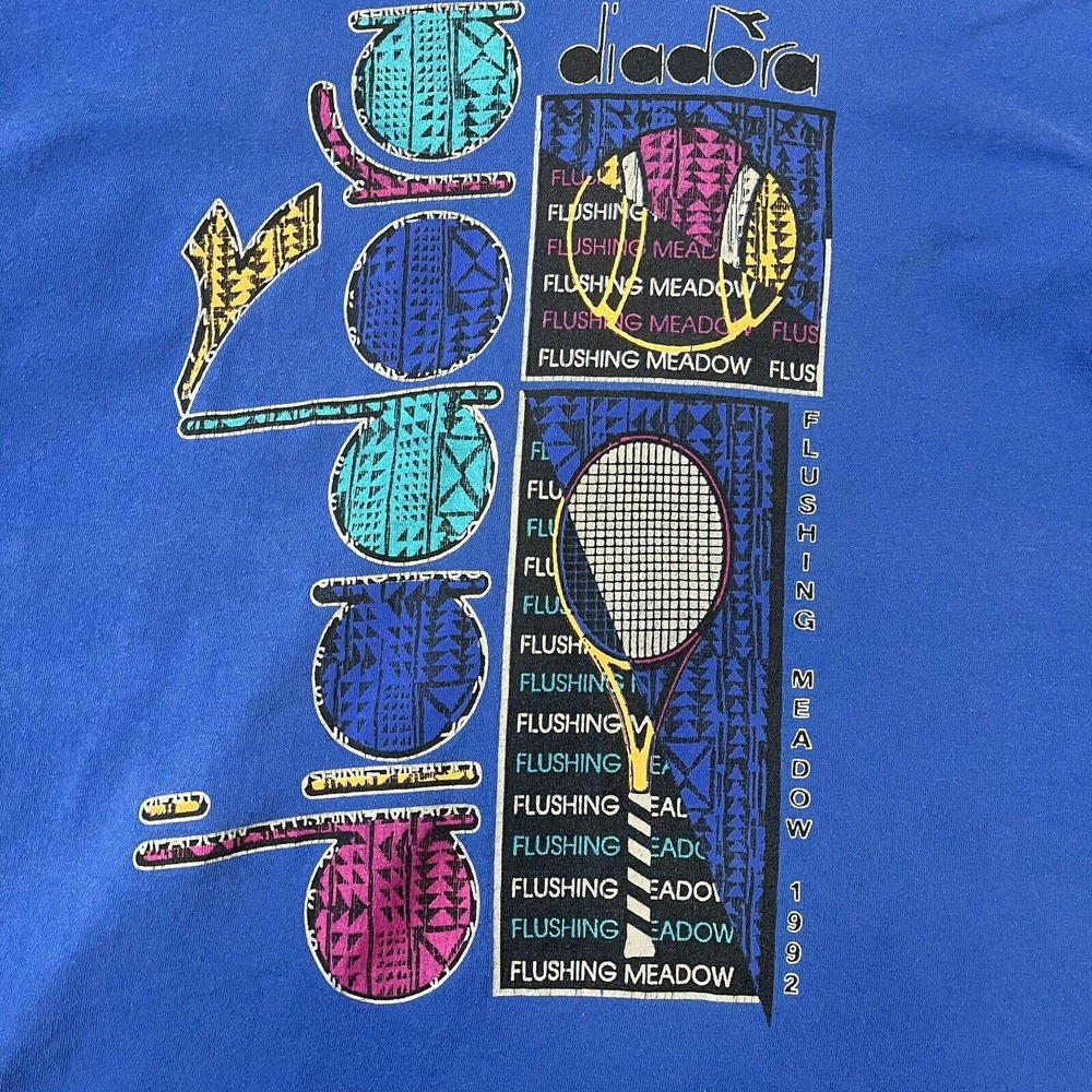 Vintage Diadora Tennis Tee Shirt Blue Medium Flushing Meadow 1992 - Picture 11 of 11